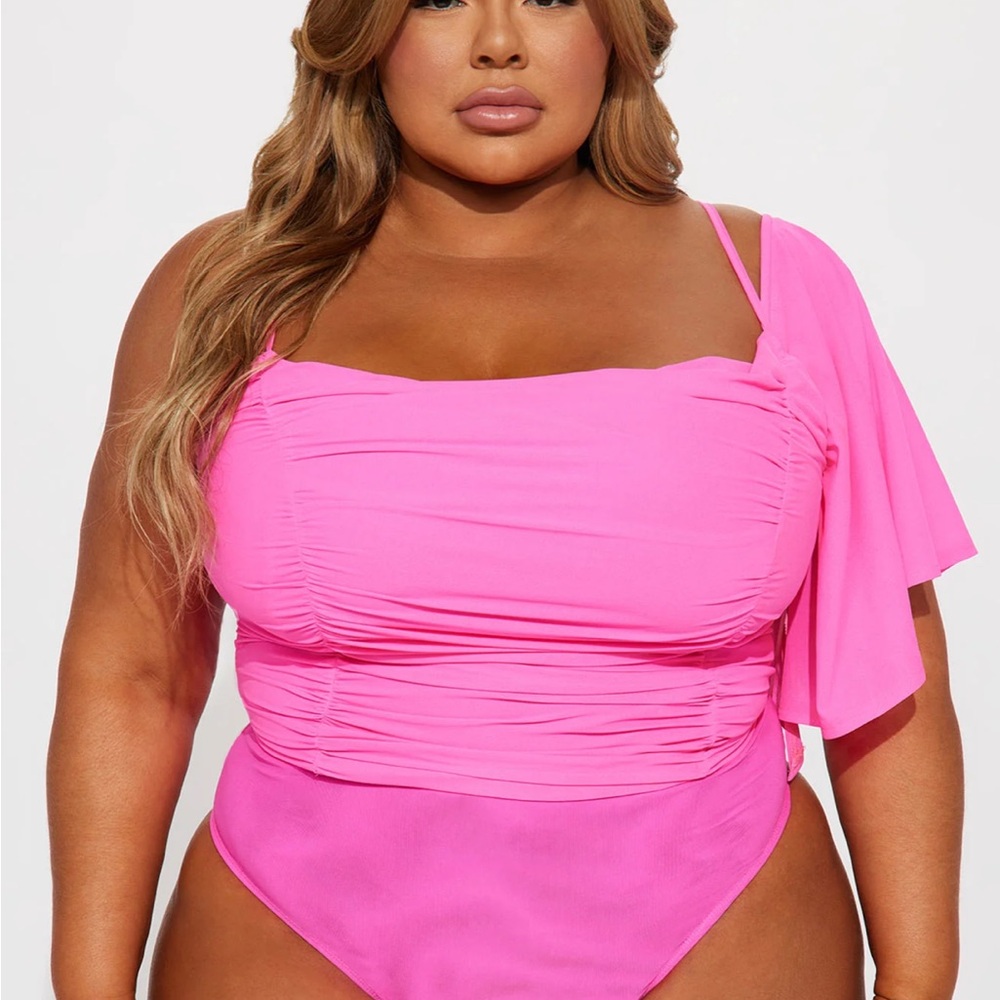 Bodysuit, NWT, Pink In Extra Small, Cute One Sleeve - Picture 5 of 8